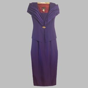 Alex Evenings Mother of Bride Maxi Dress Wm 6 Elegant Off Shoulder Jacket Purple